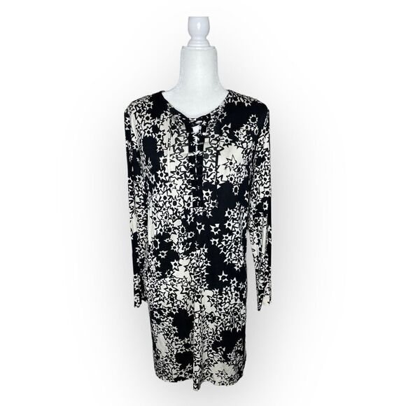 Diane von Furstenberg Mod Tunic Dress Silk Nana Star Meadow Black White - Picture 2 of 11